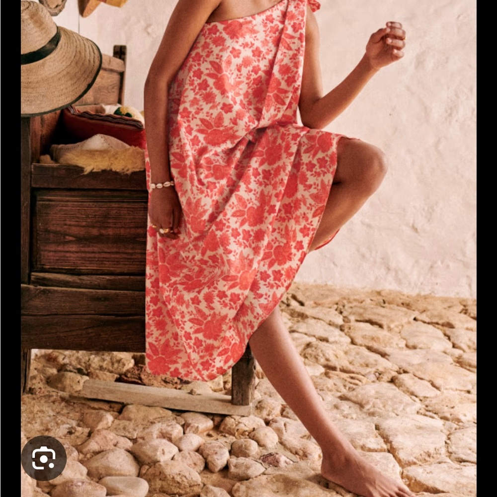 Sezane Teva Floral One-Shoulder Dress